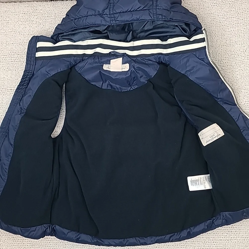 H & M L.O.G.G. Kids Hooded Zip Up Quilted Puffer Fleece Lined Vest/Jacket Navy
